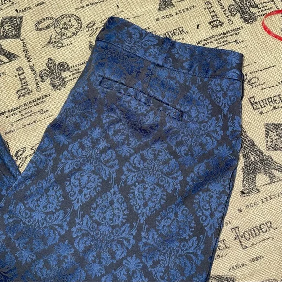 NWOT Michael Michael Kors Navy /Black Metallic Royal damask Print Pant Size 12 - Picture 2 of 10